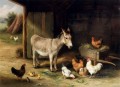 Hunt Edgar 1870 1955 Burro, gallinas y pollos en un granero